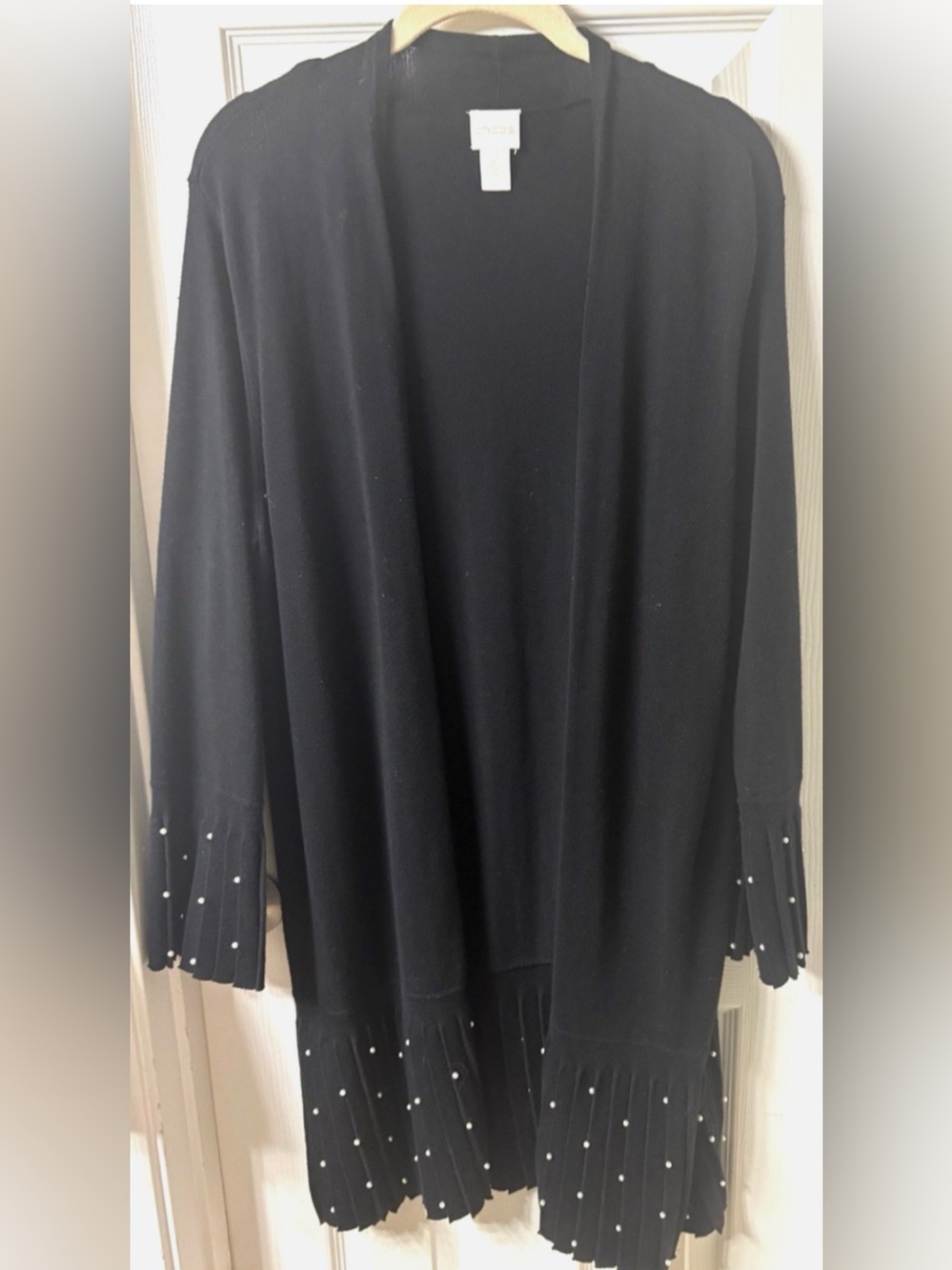 CHICOS BLACK OPEN FRONT LONG SWEATER DUSTER, Coat , Sz 2 or 10-12